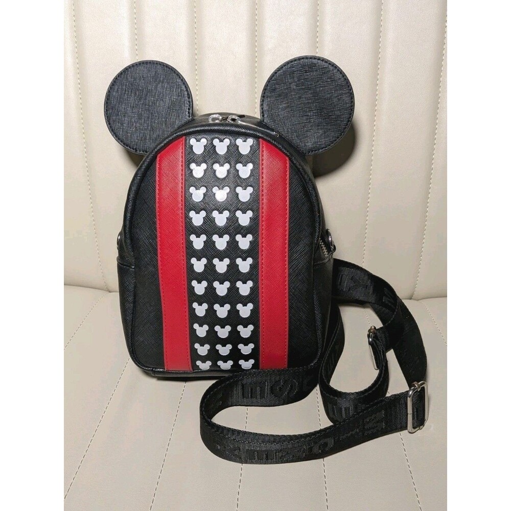Loungefly Disney Mickey Mouse Icon Mini Backpack Black Red Convertible Stripes